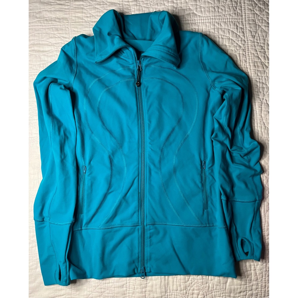 Lululemon Define Jacket Teal Blue Luon Full Zip Activewear Thumbholes Womens 8
